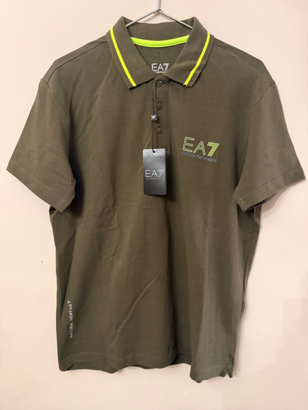 Emporio Armani Men's Olive Green Polo with Neon Trim(brand new)